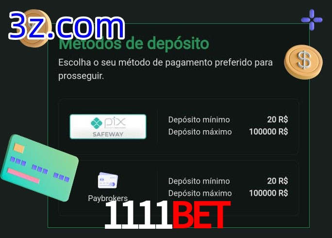 O cassino 1111BET oferece uma grande variedade de métodos de pagamento